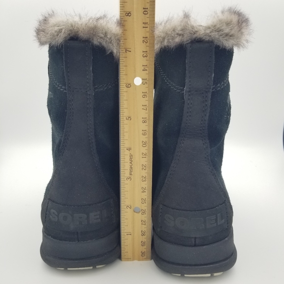 Sorel Explorer Joan Waterproof Snow Boots-Black Leather/Grey Faux Fur- Women's 7 - Picture 8 of 16